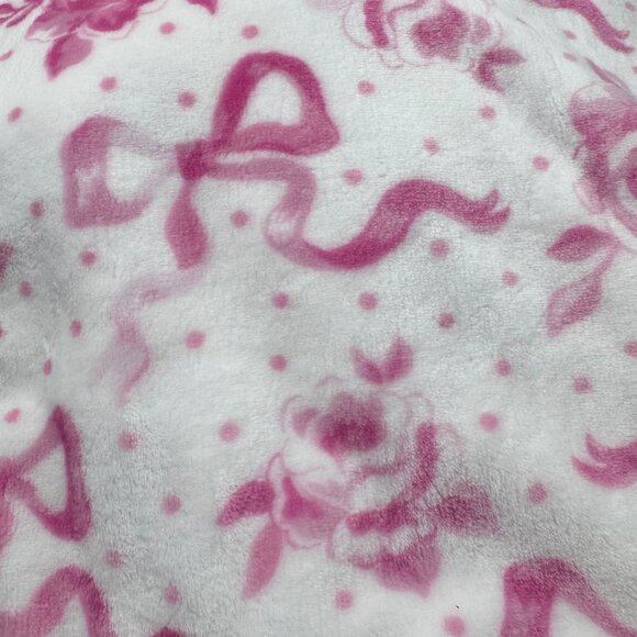 Shabby Chic Pink Floral Coquette Bow Roses Soft Microfleece Throw Blanket 50x60 - Picture 4 of 7